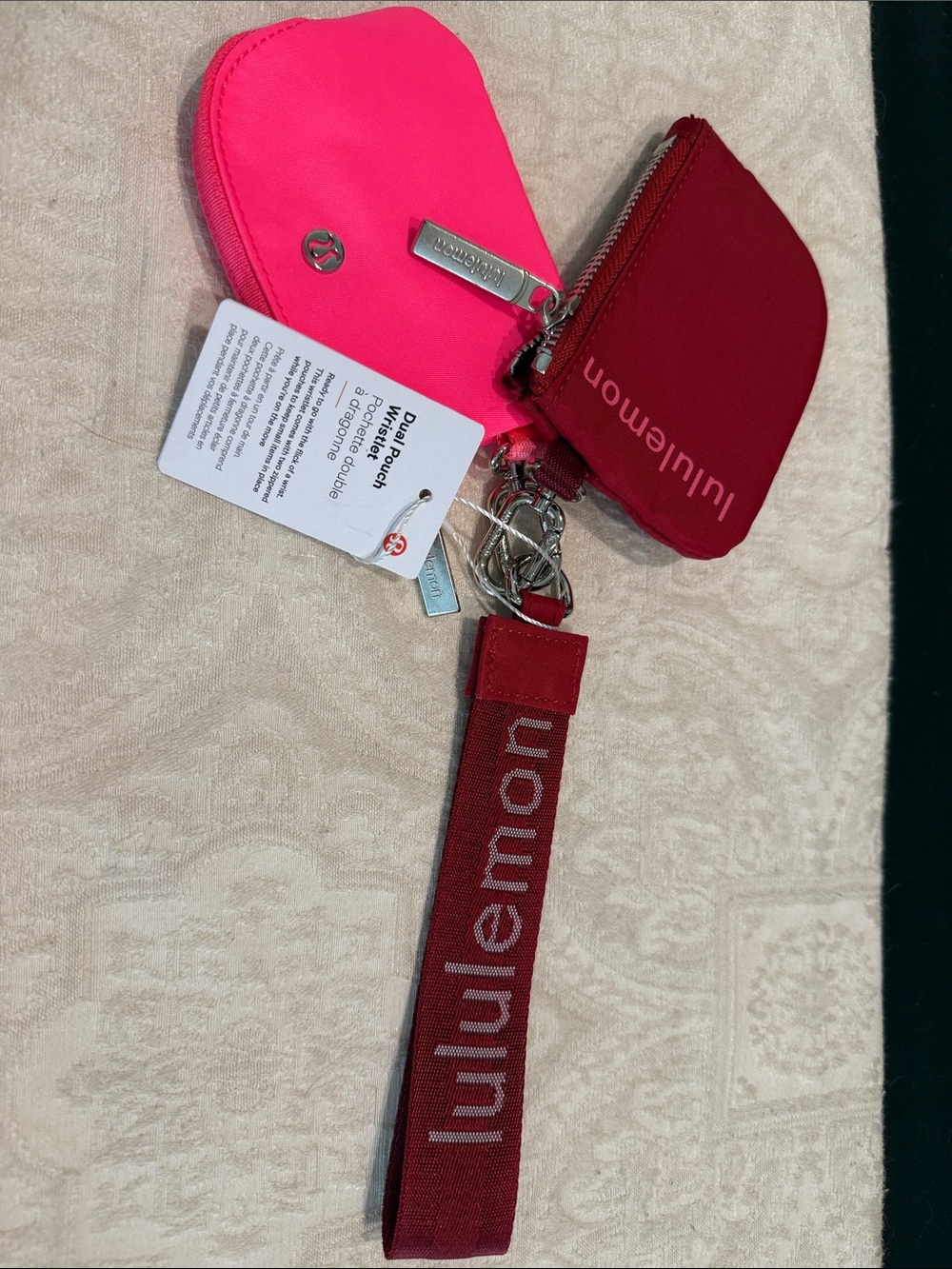 Lululemon Dual Pouch Key & Card Holder in Hot Pink and Deep Red